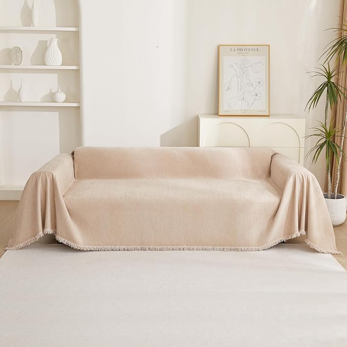 MYSKY HOME Khaki Sectional Sofa Covers Chenille Couch Cover - Image 8