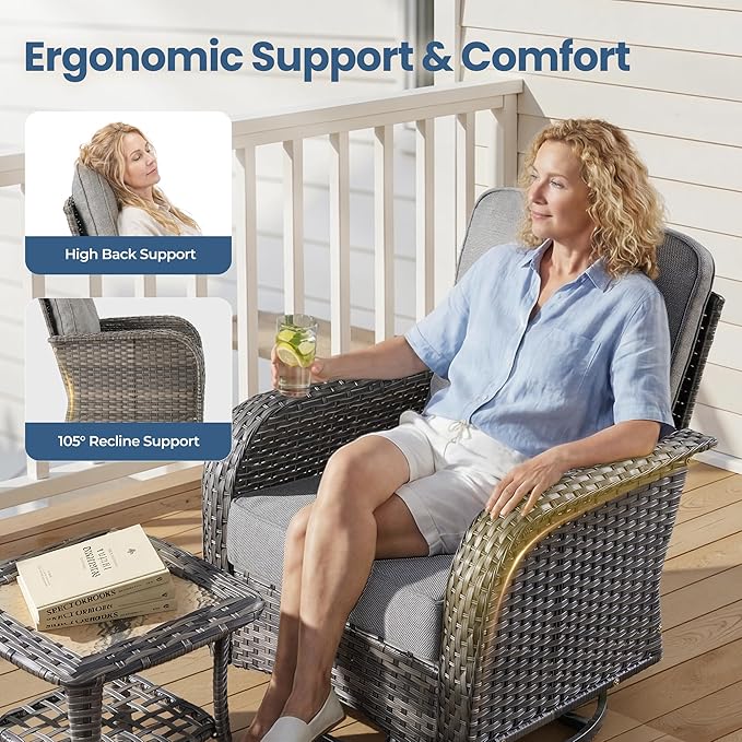 Outdoor Swivel Rocker Patio Chairs, 3 Piece Patio Furniture Set - Image 4