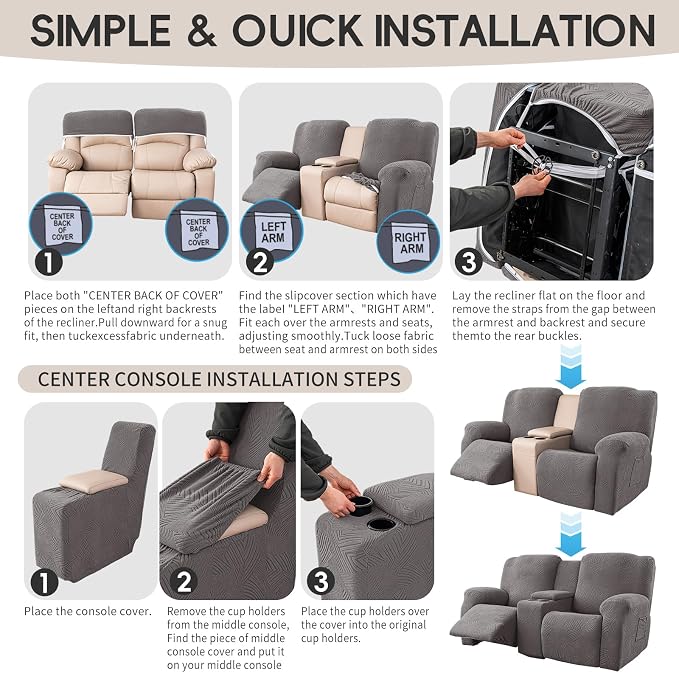 Recliner Loveseat Covers with Console, 6-Piece Stretch Geometric Strokes - Image 8