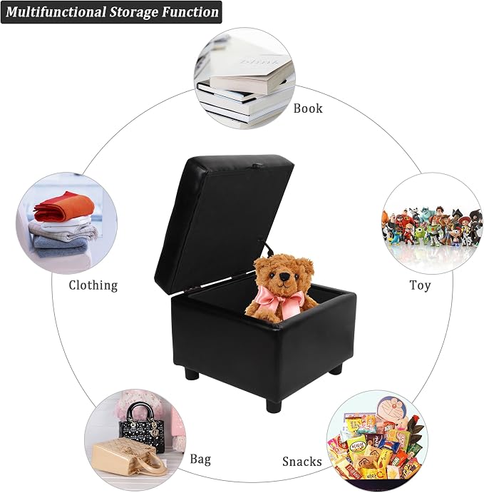 H&B Luxuries Tufted Leather Square Flip Top Storage Ottoman Cube Foot Rest - Image 6