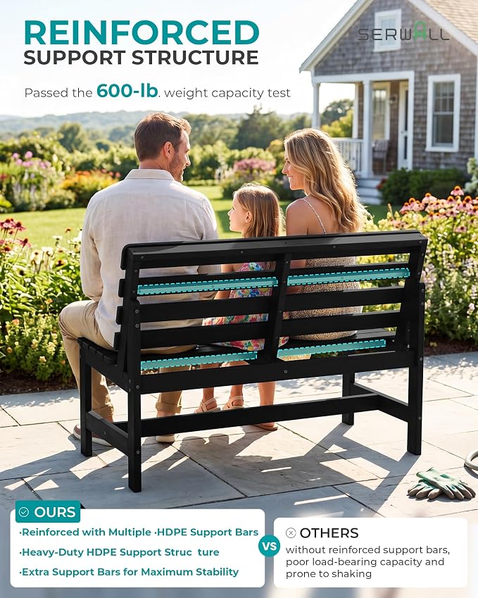 SERWALL Outdoor Bench, All Weather HDPE Outdoor Benches, 2-Person Armless Porch - Image 4