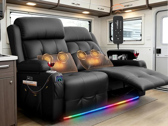 Power Loveseat Recliner with 2-Point Graphene Heat & Massage, Under-Seat by FurgattiEnjoyYourLife