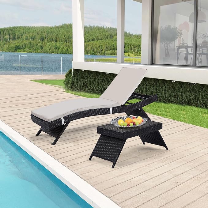 Outdoor Chaise Lounge Chair + Coffee Table Set of 2 by Asifom