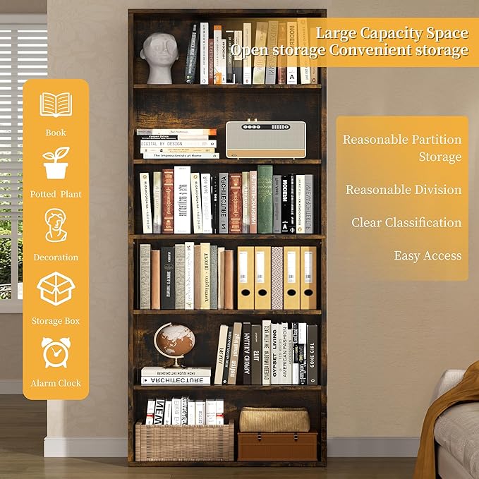 Shintenchi Bookshelf, 6-Tier Open Bookcase and Bookshelves, 6 Shelf Display - Image 5