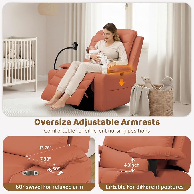 Olela Power Glider Recliner Nursery Chair, PU Leather Swivel Rocking Chair - Image 6