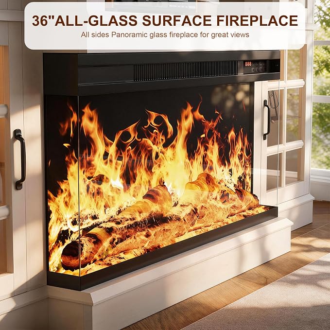 MXV 80" Fireplace TV Stand, 3-Sided Glass Fireplace and Modern Entertainment - Image 4