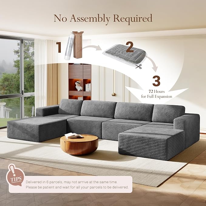 Vesgantti 159" Large Modular Sectional Sofa, U-Shaped Corduroy Cloud Couch - Image 8