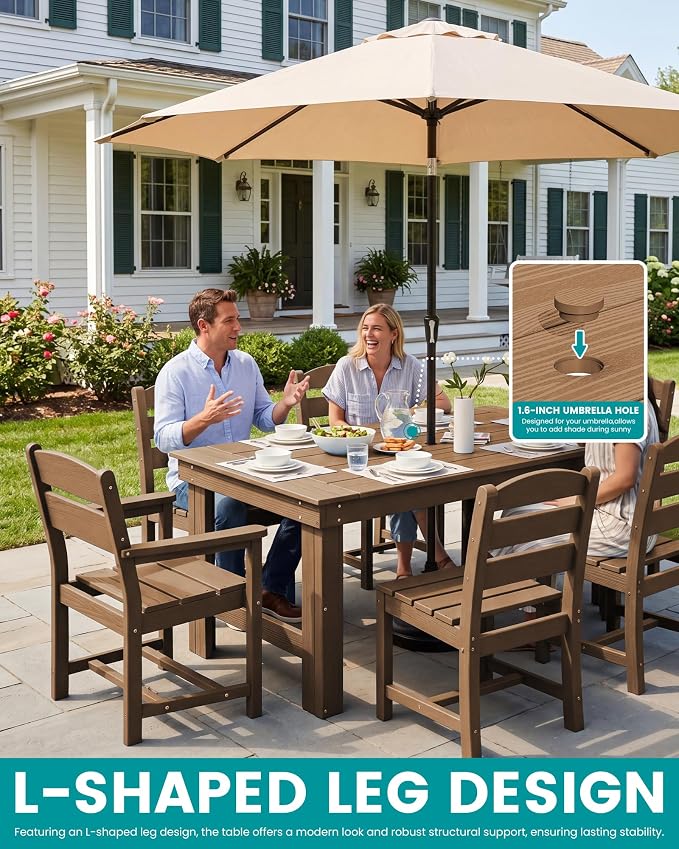 SERWALL Outdoor Dining Table Set, 67‘’ HDPE Patio Dining Set - Image 3