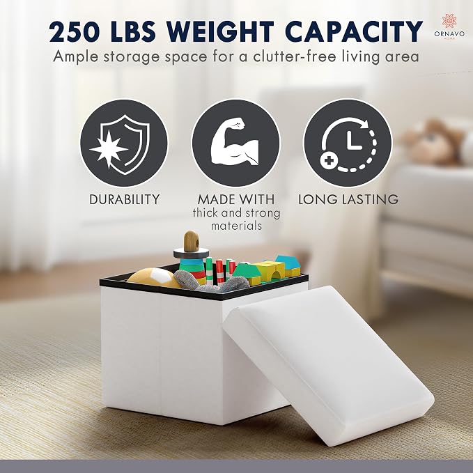 Ornavo Home Small Storage Ottoman Foldable Collapsible Cube Square Linen - Image 6