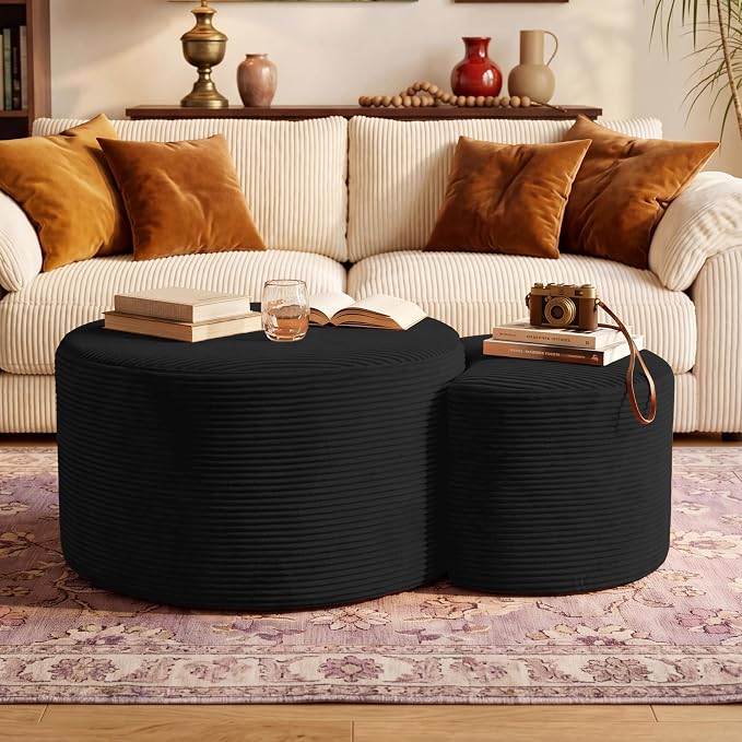 BSHOMGI Boneless Ottoman Nesting Coffee Table Set of 2, Corduroy Soft Foot Rest by BSHOMGI