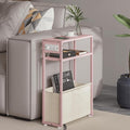 Leomonio Pink Side Table with Charging Station, Slim End Tables with Linen by Leomonio