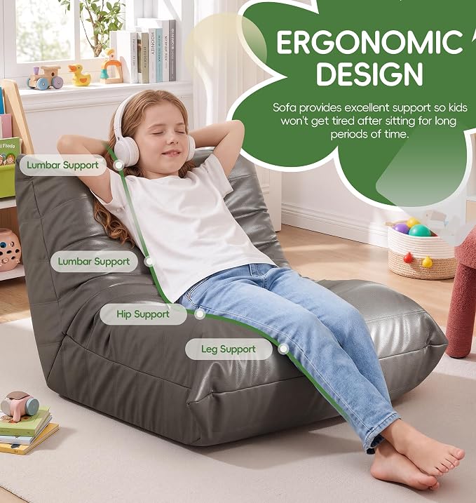 Hobestluk Small Bean Bag Chair Leather Beanbag Lazy Floor Sofa Bean Bags - Image 4