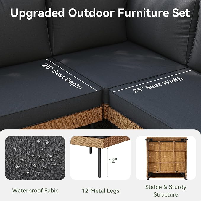 Aoxun Patio Furniture Set, 7 Piece Outdoor Sectional Sofas - Image 4