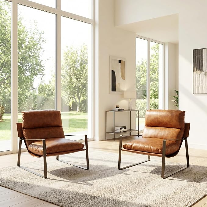 LukeAlon Modern PU Leather Accent Armchairs Set of 2, Upholstered Lounge Chair - Image 8