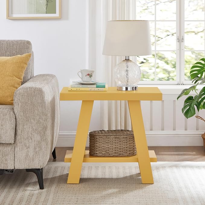 Roundhill Furniture Athens Contemporary Wood Shelf Side Table in Yellow - Image 3