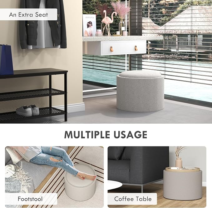 HOMCOM Round Storage Ottoman - Image 7