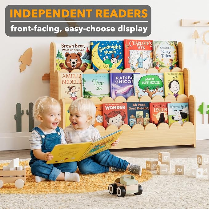 SpaceAid 3-Tier Scalloped Bookshelf, Montessori Bookcase - Image 3