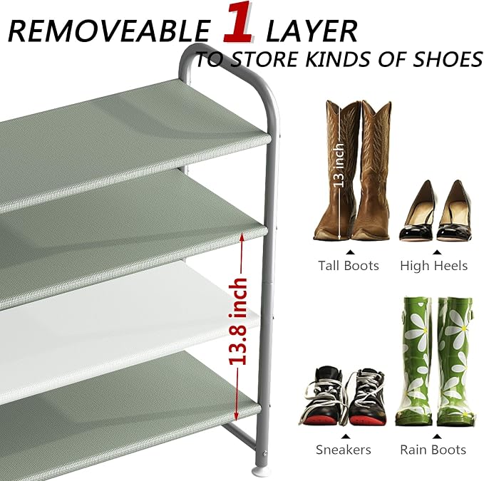 INGIORDAR Shoe Rack 4 Tier Long Storage Organizer Wide Metal Shoe Shelf - Image 5
