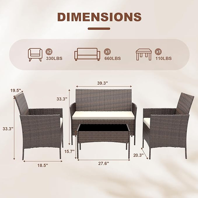 4-Piece Patio Furniture Set, Outdoor Wicker Conversation Set - Image 2