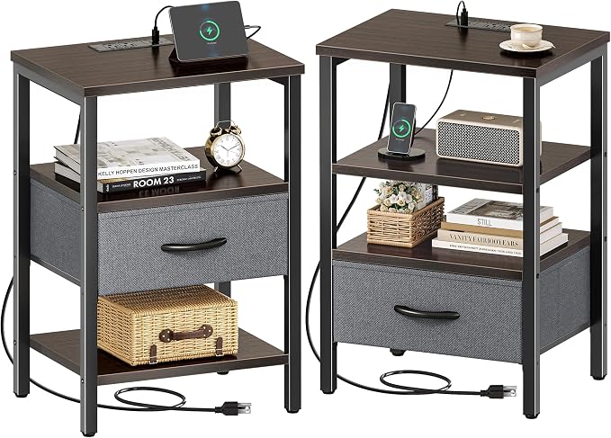 SUPERJARE Nightstand Set of 2, Bed Side Tables by SUPERJARE