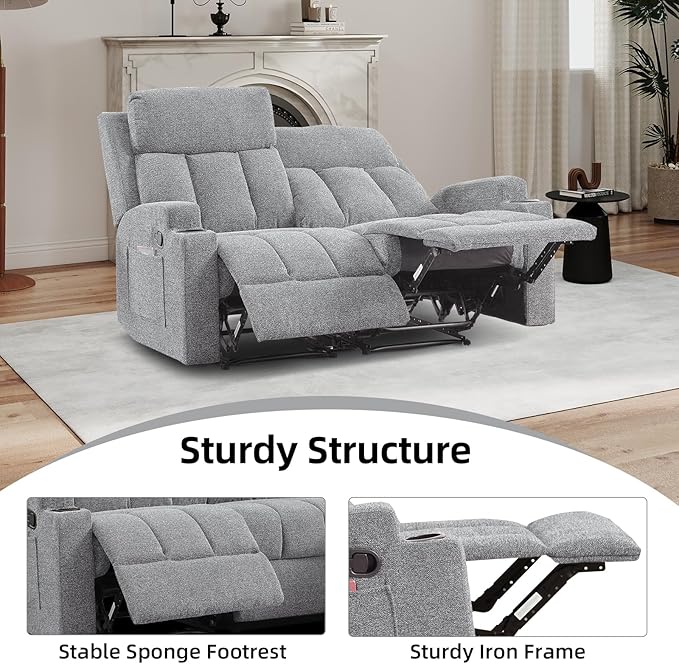 CANMOV Manual Recliner Sofa Set, Fabric Recliner Living Room Furniture Sets - Image 7