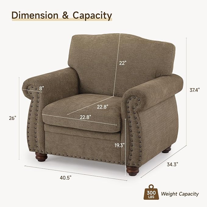 ONBRILL Nailhead Trim Armchair, Rolled Arm Accent Chair - Image 2