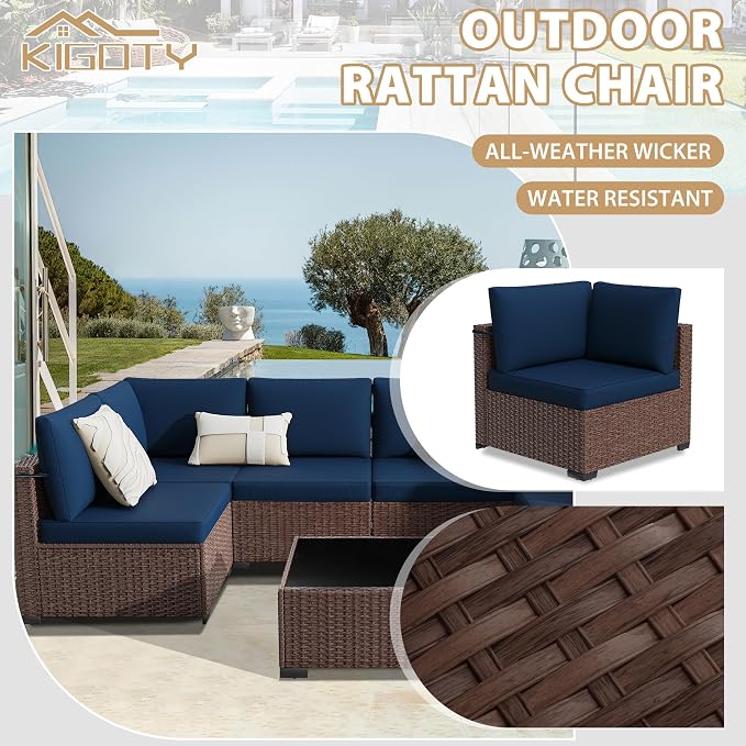 KIGOTY 7-Piece Patio Furniture Set, All-Weather PE Rattan Outdoor Sectional Sofa - Image 6