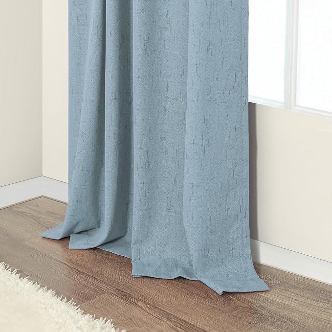 Light Blue Curtains for Bedroom 63 Inch Length 2 Panels Neutral Linen Textured - Image 7