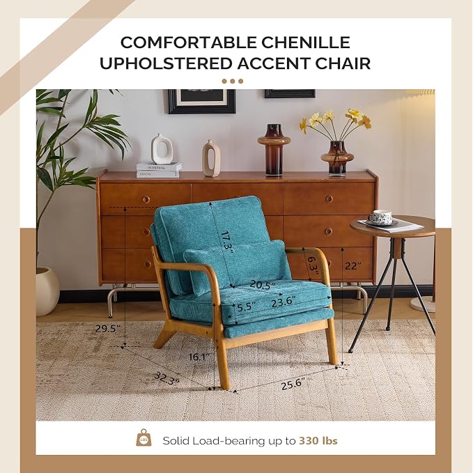 VINGLI Chenille Mid-Century Modern Accent Chair Set of 2, Cute Reading Arm Chair - Image 2