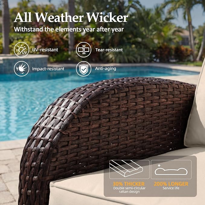 UPHA 6 Pieces Patio Furniture Sets, Wicker Outdoor Sofa Set - Image 4