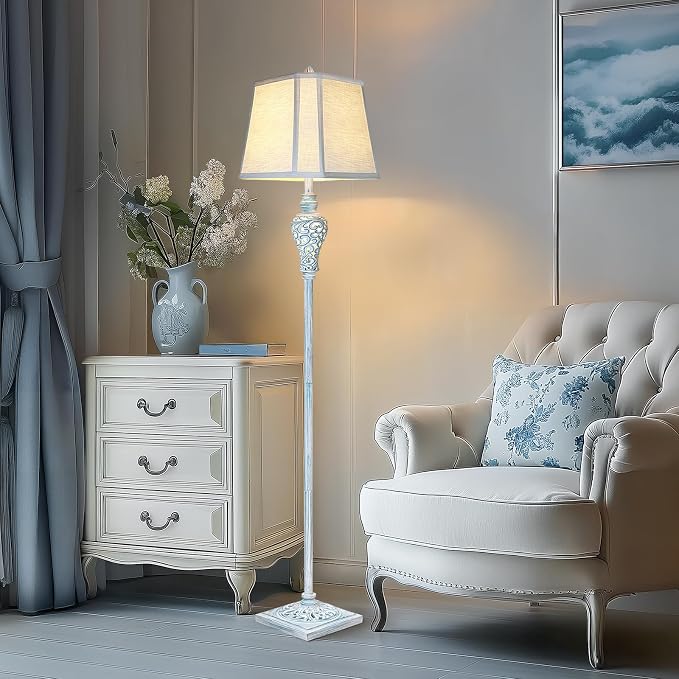 Vintage Floor Lamp with Nightlight, Washed Blue Finish Farmhouse Style Design - Image 6