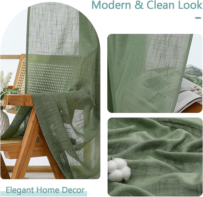 Chyhomenyc Extra Long Sage Green Semi Sheer Curtains 108 Inches Long 2 Panels - Image 8