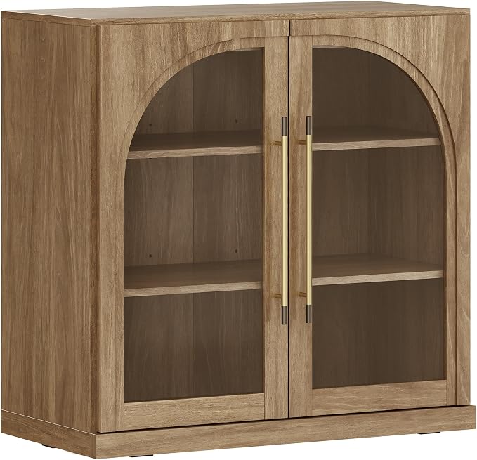 BELLEZE 3 Tier Bookshelf with Arched Glass Door, Modern Display Bookcase Shelf - Image 8