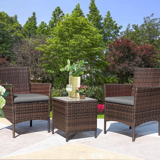 Greesum 3 Pieces Patio Furniture Sets Outdoor PE Rattan Wicker Chairs - Image 2