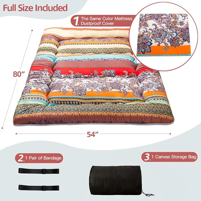 MAXYOYO Bohemian Retro Floor Mattress Vintage Floral Japanese Futon Mattress - Image 2