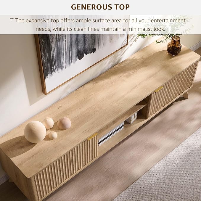OKD 70" Mid Century Modern Fluted TV Stand, Entertainment Center, Media Console - Image 2