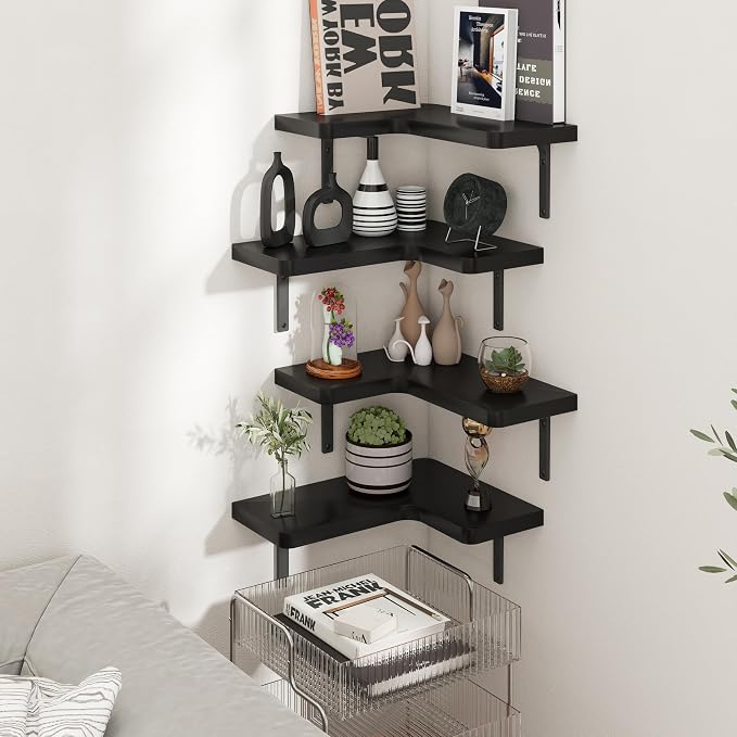 Venusmiles Corner Floating Shelves Set of 4, Wall Mounted L-Shaped Storage - Image 7