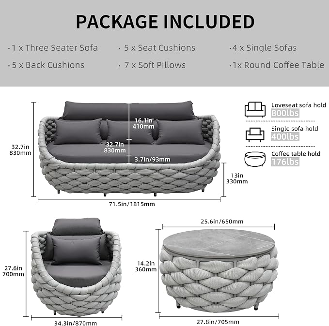 TWT 6-Piece Aluminum Patio Furniture Set, Modern Outdoor Conversation Set - Image 2