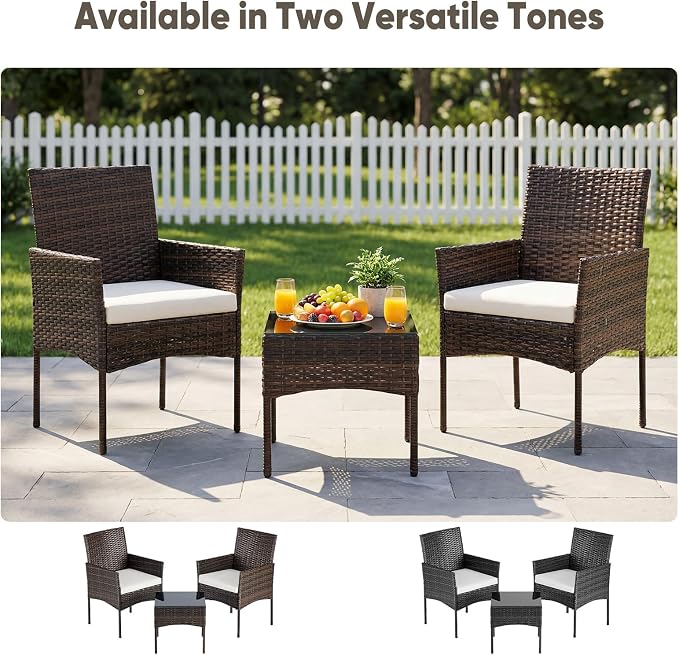 DUMOS 3 Piece Patio Furniture Set, All-Weather Outdoor Wicker Chairs - Image 4