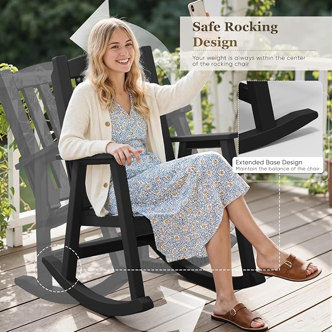 Greesum Outdoor Rocking Chair, 300lbs All-Weather Patio Rocker, Rust-Proof & - Image 4