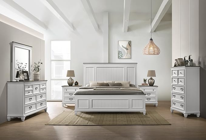 Clelane Wood Bedroom Set with Shiplap Panel Queen Bed, Two Nightstands by RoundhillFurniture