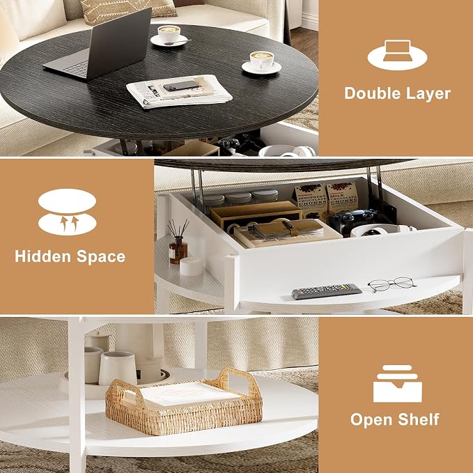 FABATO Round Lift Top Coffee Table - Image 6