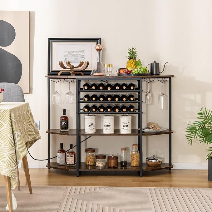 COSTWAY Wine Bar Cabinet, 3-Tier Liquor Cabinet - Image 7