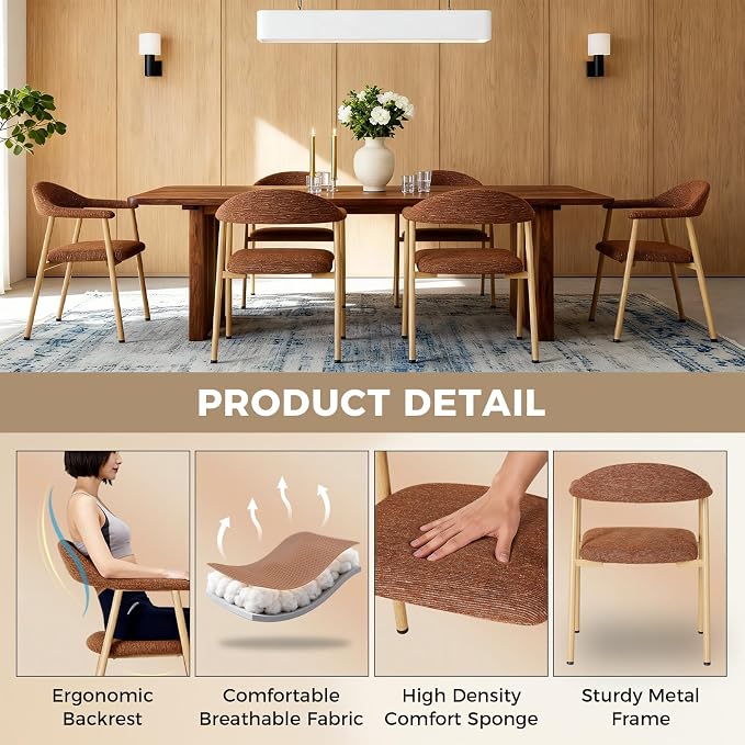 DUMOS Dining Chairs Set of 4, Linen Fabric Upholstered Kitchen Side Chairs - Image 3
