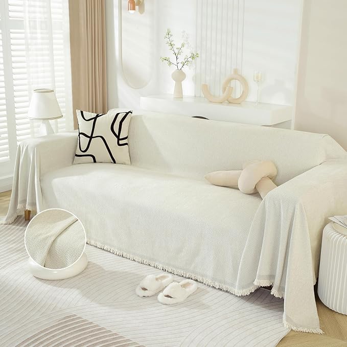 DREAMINGO Modern Minimalism Couch Cover Pets Loveseat Protector Cream White by DREAMINGO