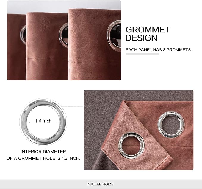 MIULEE Elegant Velvet Curtains Dusty Rose Pink Grommet Curtains Black Out - Image 2