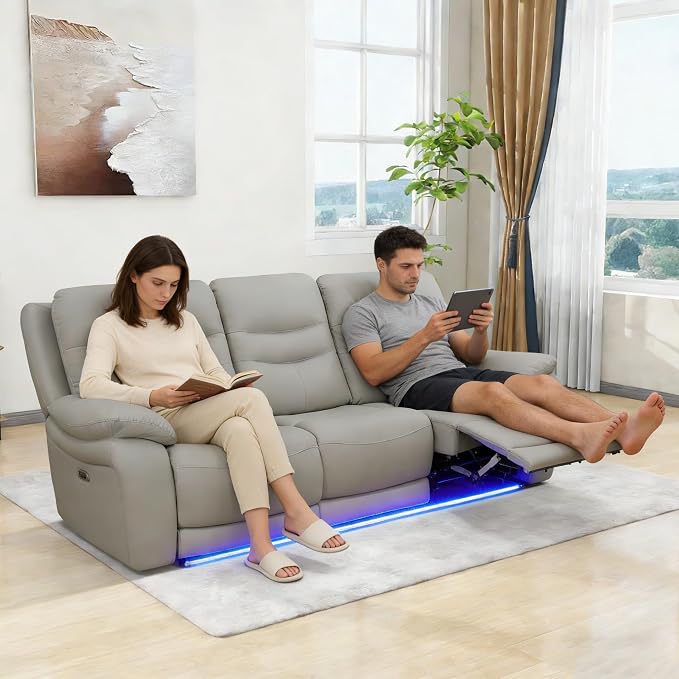 Power Recliner Sofa Set with LED, Air Leather Living Room Furniture Set - Image 5