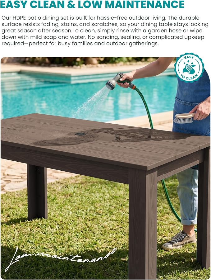 SERWALL HDPE Dining Set for 8: 2 Umbrella Hole Tables + 8 Chairs. Includes 8 - Image 4