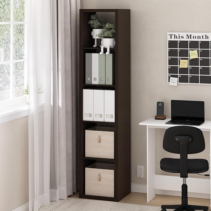 Furinno Cubicle Book Shelf, 5-Cube Bookshelf, Extra Thick Horizontally & - Image 2
