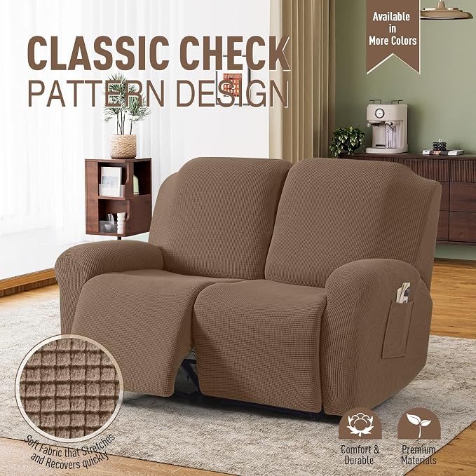 TAOCOCO Recliner Loveseat Slipcover, 6 Pieces Dual Recliner Sofa Covers - Image 2